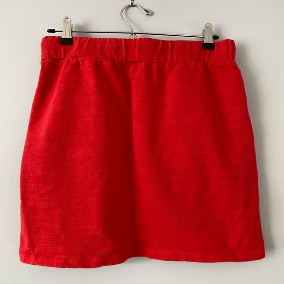 LOFT Womens Knit Mini Skirt Size Small Red Elastic Tie Waist Pockets Cotton - Picture 2 of 7